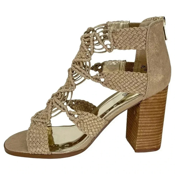 Carlos Santana Nadia Gold Metallic Woven Fabric Womens Heels Size 9.5M - Picture 2 of 11